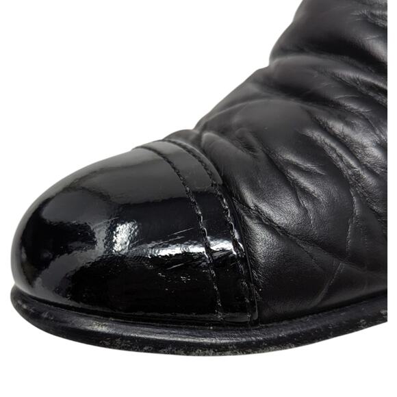 Chanel 2016 black leather calf height pearl button gold heel boots CC logo 36.5 - Picture 10 of 15